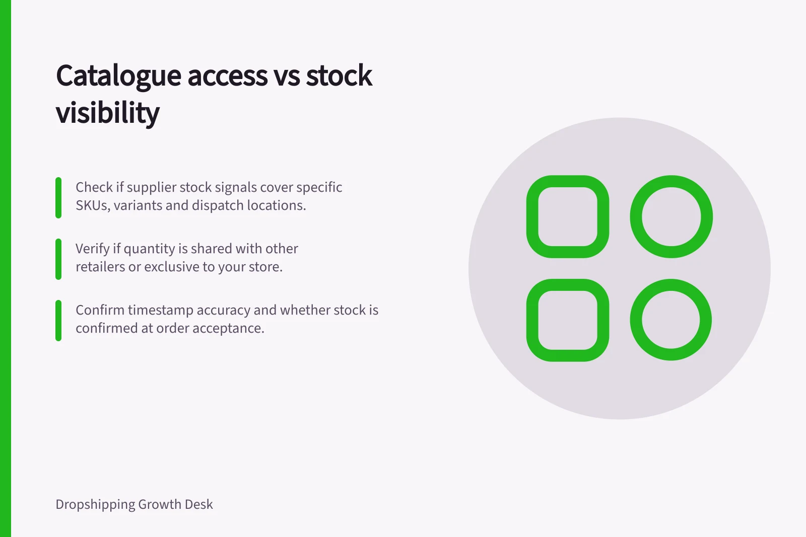 Catalogue access vs stock visibility: Check if supplier stock signals cover specific SKUs, variants and dispatch locations.; Verify if quantity is shared with other retailers or exclusive to your store.; Confirm timestamp accuracy and whether stock is confirmed at order acceptance.