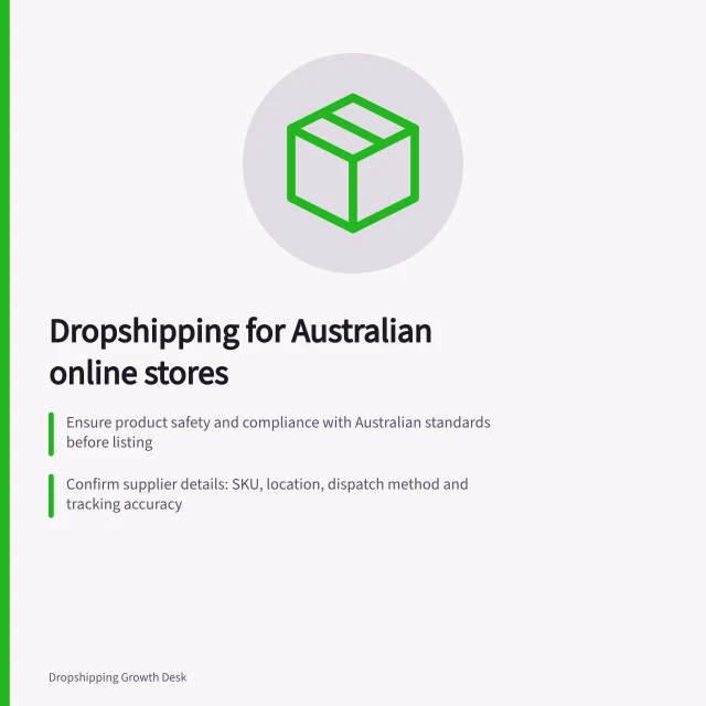 Dropshipping for Australian online stores: Ensure product safety and compliance with Australian standards before listing; Confirm supplier details: SKU, location, dispatch method and tracking accuracy; Track all costs including GST, marketing and customer remedies for each order. Dropshipping operations for Australian online stores