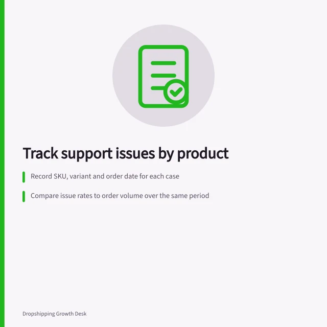Track support issues by product: Record SKU, variant and order date for each case; Compare issue rates to order volume over the same period; Label issues clearly: 'fit question', 'contents mismatch', 'damage reported'. Tracking repeated support issues by product